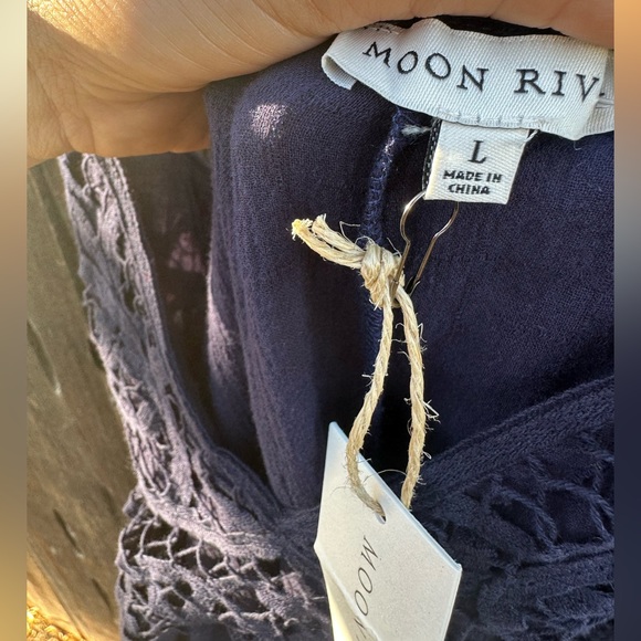 NWT Moon River Navy Blue Cotton Lace Tie Back Maxi Dress with Adjustable Straps - Picture 10 of 10